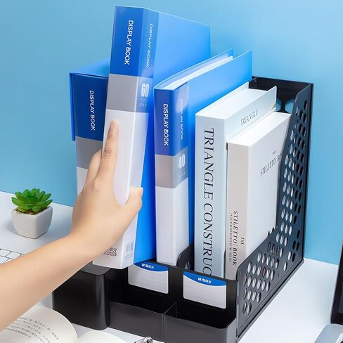 منظم مكتبي لملفات المجلات من إم آند جي، 3 مقصورات منظم كتب حامل ملفات بلاستيكي مع مساحة تخزين إضافية لحامل القلم، تخزين رف خزانة المستندات للمنزل والمكتب (أسود) in Saudi Arabia