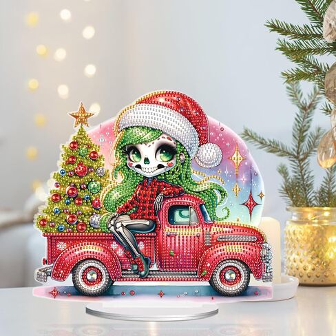 5D Diamond Art Painting Ornaments Kits Christmas Wreath, DIY Diamond Art Painting Desktop Ornament, Special Shaped Crystal Rhinestone Diamond Art Table Top Home Office Christmas Decor (24.1x23.5cm) in Kuwait