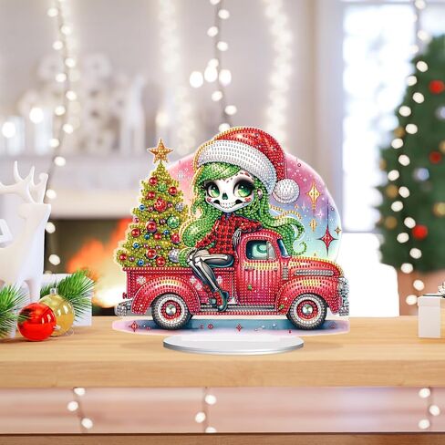 5D Diamond Art Painting Ornaments Kits Christmas Wreath, DIY Diamond Art Painting Desktop Ornament, Special Shaped Crystal Rhinestone Diamond Art Table Top Home Office Christmas Decor (24.1x23.5cm) in Kuwait