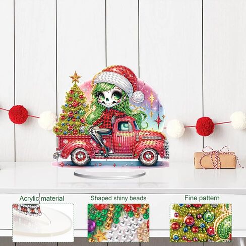 5D Diamond Art Painting Ornaments Kits Christmas Wreath, DIY Diamond Art Painting Desktop Ornament, Special Shaped Crystal Rhinestone Diamond Art Table Top Home Office Christmas Decor (24.1x23.5cm) in Kuwait