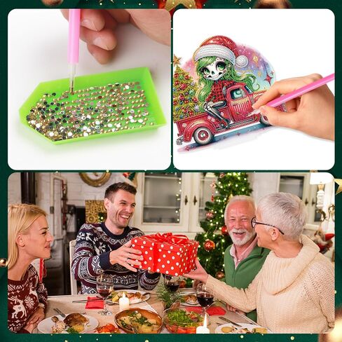 5D Diamond Art Painting Ornaments Kits Christmas Wreath, DIY Diamond Art Painting Desktop Ornament, Special Shaped Crystal Rhinestone Diamond Art Table Top Home Office Christmas Decor (24.1x23.5cm) in Kuwait