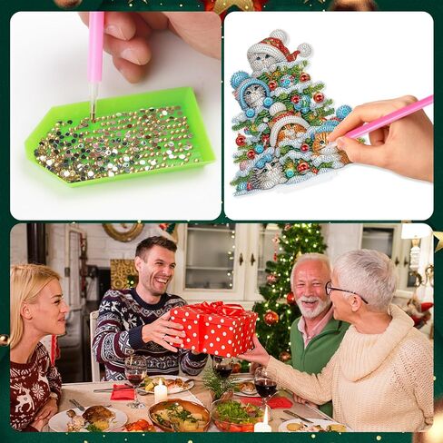 5D Diamond Art Painting Ornaments Kits Christmas Wreath, DIY Diamond Art Painting Desktop Ornament, Special Shaped Crystal Rhinestone Diamond Art Table Top Home Office Christmas Decor (24.1x23.5cm) in Kuwait