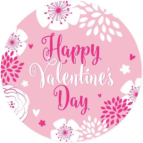 Andaz Press 2 Inch Round Valentine Flower Stickers, Large Pink Happy Valentines Day Stickers, Valentine Stickers, Happy Valentine's Day Labels, 40 Pack Valentines Day Stickers for Kids in Kuwait