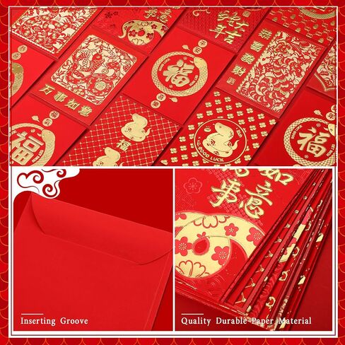 204 Pcs Chinese Red Envelopes 2025 Year of the Snake Red Packets Lunar Chinese New Year Hong Bao Embossed Gold Foil Lucky Money Cash Envelopes for Spring Festival 34 Styles 4.5 x 3.2 Inch(Vibrant) in Saudi Arabia