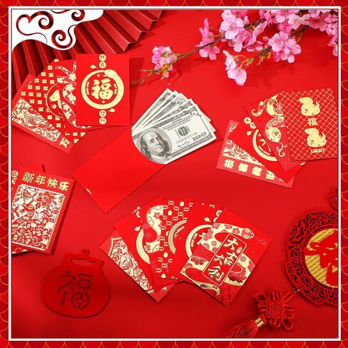 204 Pcs Chinese Red Envelopes 2025 Year of the Snake Red Packets Lunar Chinese New Year Hong Bao Embossed Gold Foil Lucky Money Cash Envelopes for Spring Festival 34 Styles 4.5 x 3.2 Inch(Vibrant) in Saudi Arabia
