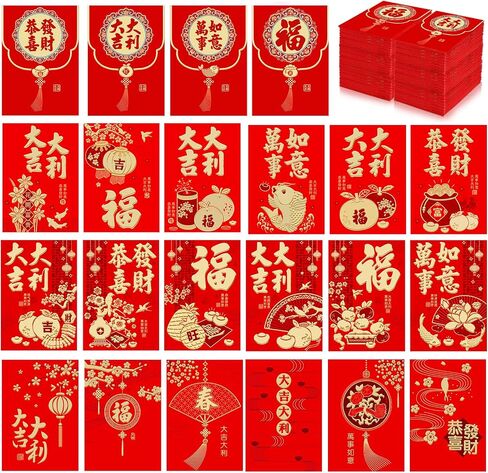 204 Pcs Chinese Red Envelopes 2025 Year of the Snake Red Packets Lunar Chinese New Year Hong Bao Embossed Gold Foil Lucky Money Cash Envelopes for Spring Festival 34 Styles 4.5 x 3.2 Inch(Vibrant) in Saudi Arabia