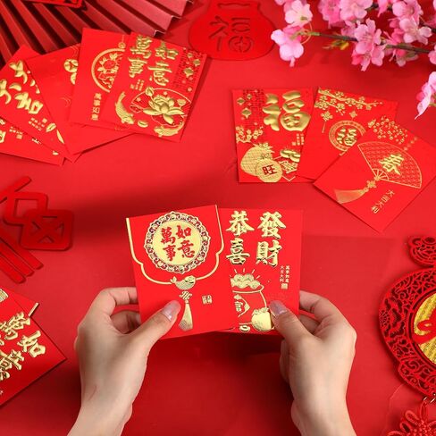 204 Pcs Chinese Red Envelopes 2025 Year of the Snake Red Packets Lunar Chinese New Year Hong Bao Embossed Gold Foil Lucky Money Cash Envelopes for Spring Festival 34 Styles 4.5 x 3.2 Inch(Vibrant) in Saudi Arabia