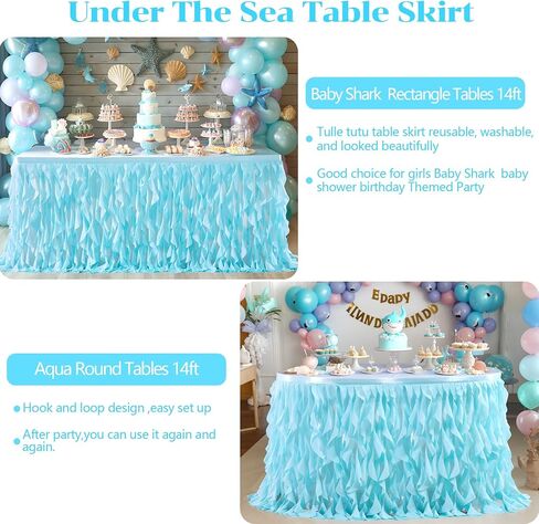 تنورة طاولة من الصفصاف المجعد من التول الأبيض من Partysky لطاولة مستطيلة بطول 9 أقدام، مفرش طاولة توتو مكشكش لحفلات الزفاف، وحفلات الزفاف، وحفلات استقبال المولود الجديد، وحفلات أعياد الميلاد in Kuwait