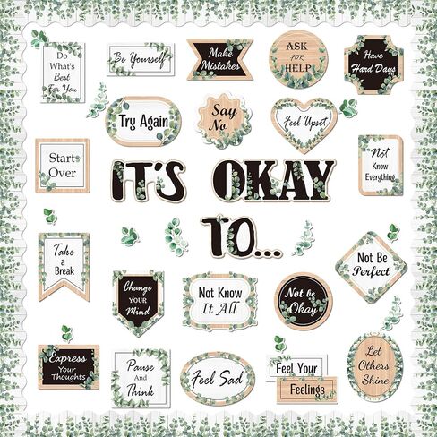65 Pcs Affirmation Station Bulletin Board Set Motivational Posters for Classroom Classroom Mirror Decors It's Okay to Bulletin Board Boho Eucalyptus Groovy Cutout for Back to School(Groovy Style) in Saudi Arabia