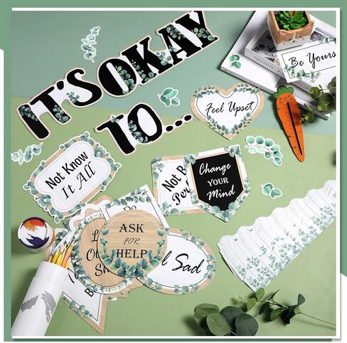 65 Pcs Affirmation Station Bulletin Board Set Motivational Posters for Classroom Classroom Mirror Decors It's Okay to Bulletin Board Boho Eucalyptus Groovy Cutout for Back to School(Groovy Style) in Saudi Arabia