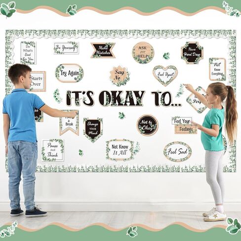 65 Pcs Affirmation Station Bulletin Board Set Motivational Posters for Classroom Classroom Mirror Decors It's Okay to Bulletin Board Boho Eucalyptus Groovy Cutout for Back to School(Groovy Style) in Saudi Arabia