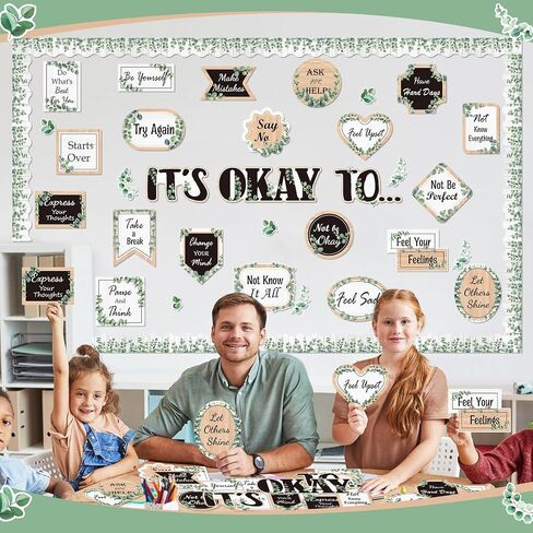 65 Pcs Affirmation Station Bulletin Board Set Motivational Posters for Classroom Classroom Mirror Decors It's Okay to Bulletin Board Boho Eucalyptus Groovy Cutout for Back to School(Groovy Style) in Saudi Arabia