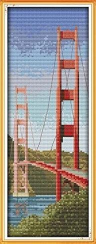 Happy Forever Cross Stitch Kits 11CT Stamped Patterns for Kids and Adults, DIY Preprinted Embroidery kit for Beginner, Exotic Scenery, Size 7''x17'' (F593 The Golden Gate) in Kuwait