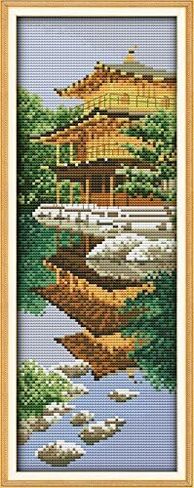 Happy Forever Cross Stitch Kits 11CT Stamped Patterns for Kids and Adults, DIY Preprinted Embroidery kit for Beginner, Exotic Scenery, Size 7''x17'' (F593 The Golden Gate) in Kuwait