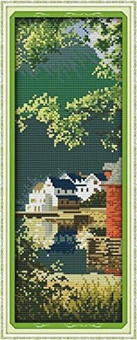 Happy Forever Cross Stitch Kits 11CT Stamped Patterns for Kids and Adults, DIY Preprinted Embroidery kit for Beginner, Exotic Scenery, Size 7''x17'' (F593 The Golden Gate) in Kuwait