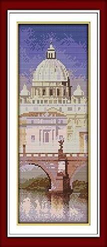 Happy Forever Cross Stitch Kits 11CT Stamped Patterns for Kids and Adults, DIY Preprinted Embroidery kit for Beginner, Exotic Scenery, Size 7''x17'' (F593 The Golden Gate) in Kuwait