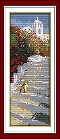 Happy Forever Cross Stitch Kits 11CT Stamped Patterns for Kids and Adults, DIY Preprinted Embroidery kit for Beginner, Exotic Scenery, Size 7''x17'' (F593 The Golden Gate) in Kuwait