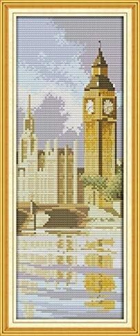 Happy Forever Cross Stitch Kits 11CT Stamped Patterns for Kids and Adults, DIY Preprinted Embroidery kit for Beginner, Exotic Scenery, Size 7''x17'' (F593 The Golden Gate) in Kuwait