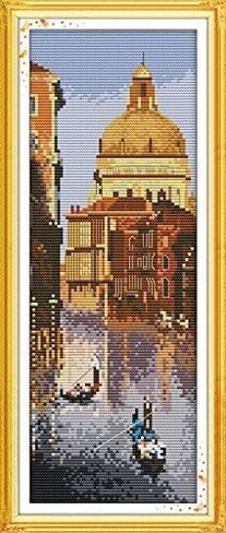 Happy Forever Cross Stitch Kits 11CT Stamped Patterns for Kids and Adults, DIY Preprinted Embroidery kit for Beginner, Exotic Scenery, Size 7''x17'' (F593 The Golden Gate) in Kuwait