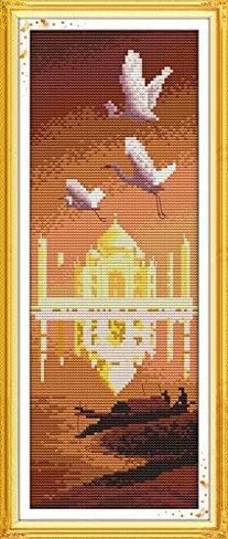 Happy Forever Cross Stitch Kits 11CT Stamped Patterns for Kids and Adults, DIY Preprinted Embroidery kit for Beginner, Exotic Scenery, Size 7''x17'' (F593 The Golden Gate) in Kuwait