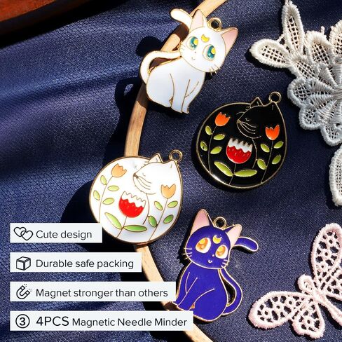 4pcs Needle Minder for Cross Stitch, Sewing Magnetic Needle Keeper, Cute Cat Cartoon Needle Holder for Embroidery, Needle Magnet Storage Accessory, Gift for Cross Stitch Lover（33-Needle) in Saudi Arabia