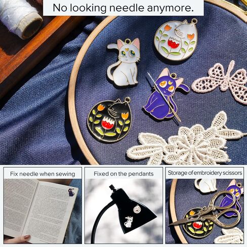 4pcs Needle Minder for Cross Stitch, Sewing Magnetic Needle Keeper, Cute Cat Cartoon Needle Holder for Embroidery, Needle Magnet Storage Accessory, Gift for Cross Stitch Lover（33-Needle) in Saudi Arabia