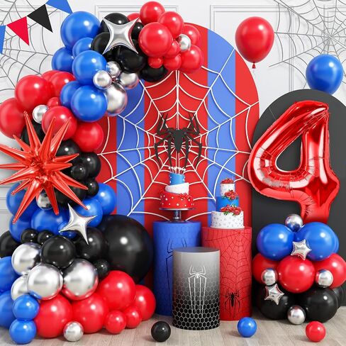 Spider 3rd Birthday Decorations for Boys, Royal Blue Black Red Silver Balloon Garland Arch Kit with 40 Inch Red Number 3 Balloon Tower, Spider 3rd Birthday Balloons for Kids Superhero Theme Party in Saudi Arabia