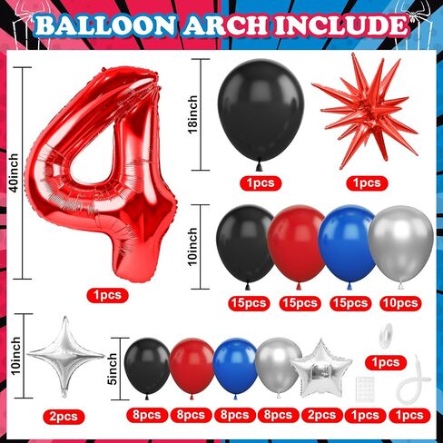 Spider 3rd Birthday Decorations for Boys, Royal Blue Black Red Silver Balloon Garland Arch Kit with 40 Inch Red Number 3 Balloon Tower, Spider 3rd Birthday Balloons for Kids Superhero Theme Party in Saudi Arabia