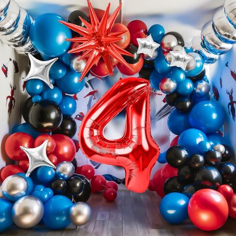 Spider 3rd Birthday Decorations for Boys, Royal Blue Black Red Silver Balloon Garland Arch Kit with 40 Inch Red Number 3 Balloon Tower, Spider 3rd Birthday Balloons for Kids Superhero Theme Party in Saudi Arabia