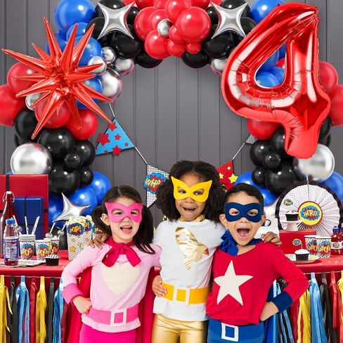 Spider 3rd Birthday Decorations for Boys, Royal Blue Black Red Silver Balloon Garland Arch Kit with 40 Inch Red Number 3 Balloon Tower, Spider 3rd Birthday Balloons for Kids Superhero Theme Party in Saudi Arabia