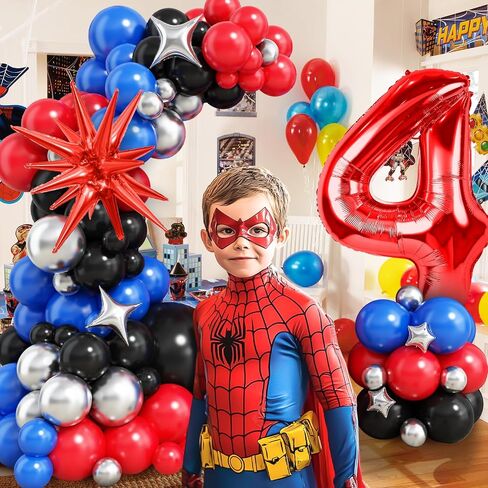 Spider 3rd Birthday Decorations for Boys, Royal Blue Black Red Silver Balloon Garland Arch Kit with 40 Inch Red Number 3 Balloon Tower, Spider 3rd Birthday Balloons for Kids Superhero Theme Party in Saudi Arabia