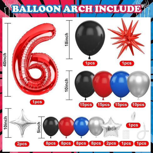 Spider 3rd Birthday Decorations for Boys, Royal Blue Black Red Silver Balloon Garland Arch Kit with 40 Inch Red Number 3 Balloon Tower, Spider 3rd Birthday Balloons for Kids Superhero Theme Party in Saudi Arabia