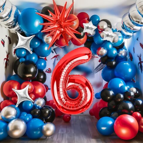 Spider 3rd Birthday Decorations for Boys, Royal Blue Black Red Silver Balloon Garland Arch Kit with 40 Inch Red Number 3 Balloon Tower, Spider 3rd Birthday Balloons for Kids Superhero Theme Party in Saudi Arabia