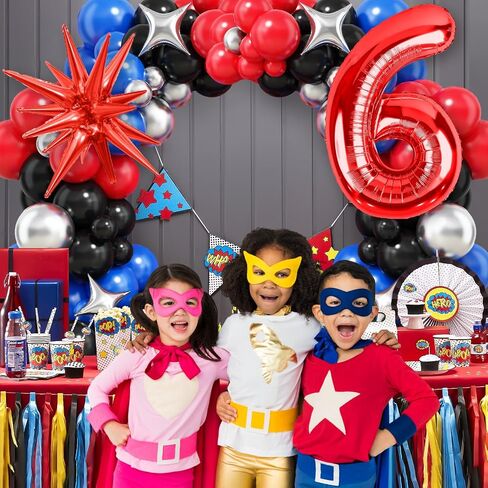 Spider 3rd Birthday Decorations for Boys, Royal Blue Black Red Silver Balloon Garland Arch Kit with 40 Inch Red Number 3 Balloon Tower, Spider 3rd Birthday Balloons for Kids Superhero Theme Party in Saudi Arabia