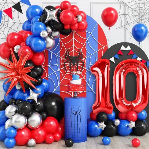 Spider 3rd Birthday Decorations for Boys, Royal Blue Black Red Silver Balloon Garland Arch Kit with 40 Inch Red Number 3 Balloon Tower, Spider 3rd Birthday Balloons for Kids Superhero Theme Party in Saudi Arabia