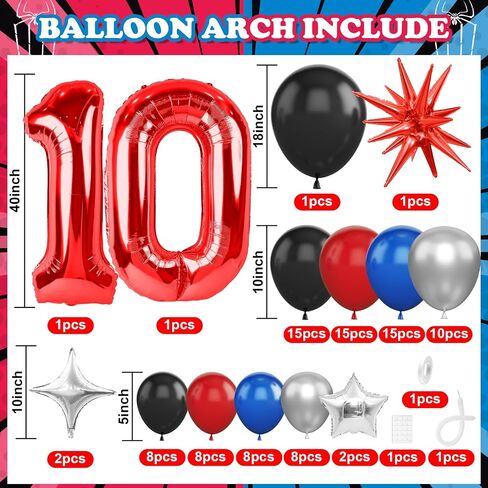 Spider 3rd Birthday Decorations for Boys, Royal Blue Black Red Silver Balloon Garland Arch Kit with 40 Inch Red Number 3 Balloon Tower, Spider 3rd Birthday Balloons for Kids Superhero Theme Party in Saudi Arabia
