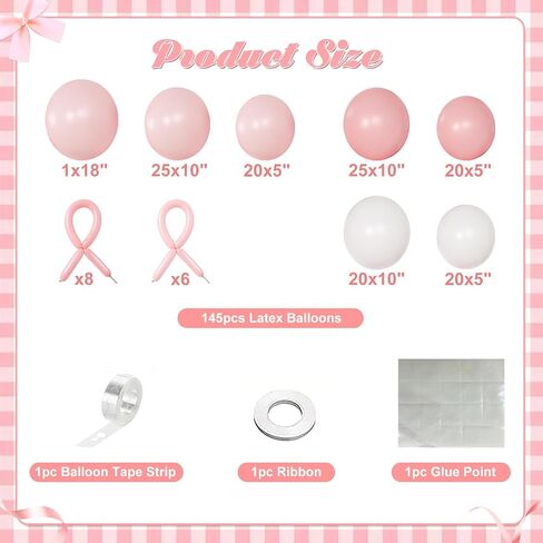 Pink Balloon Arch Kit, 145Pcs Baby Shower Birthday Decor in Saudi Arabia