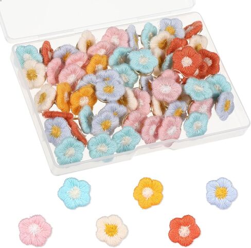 Flower Tacks Decorative Pushpins, 60PCS Bulletin Board Flowers Thumb Tacks Decorative Florest Push Pin, Embroidered Flower Push Pins for Cork Board Bulletin Board Photo Wall Map Home Office in Saudi Arabia