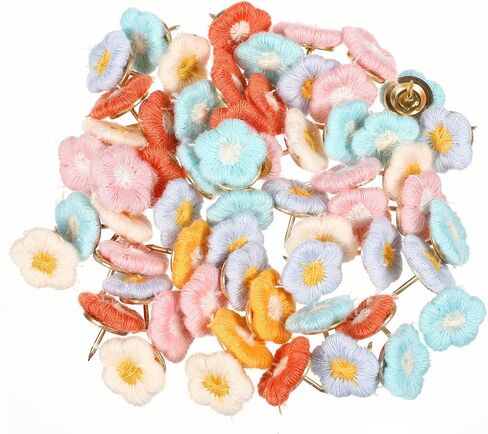 Flower Tacks Decorative Pushpins, 60PCS Bulletin Board Flowers Thumb Tacks Decorative Florest Push Pin, Embroidered Flower Push Pins for Cork Board Bulletin Board Photo Wall Map Home Office in Saudi Arabia