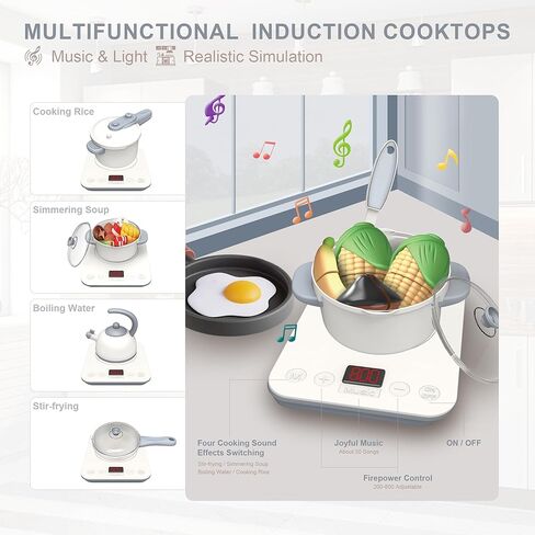 Elevon Pretend Play Kitchen Toy Set for Kids, Interactive Playset with Lights and Sounds, for Toddlers 3+ Years Old, 49 Piece Toy Accessory Set with Cooking Stove, Sink, Play Food, Realistic - Gray in Saudi Arabia