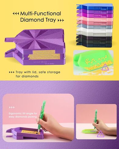 Silky Diamond Painting Tray with Lid, Diamond Painting Accessories, Diamond Art Tray with Prismatic Shine Lid, Diamond Art Accessories and Tools for 5D Diamond Painting Beads, Silky Violet in Saudi Arabia