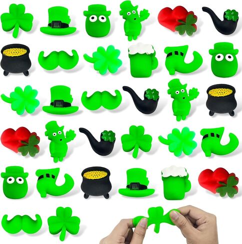 St Patrick's Day Mochi Squishy Toys 32 Packs Mini Cute Squeeze Toy Stress Reliever Anxiety Packs for St Patricks Day Party Favors Students Classroom Prizes Exchange Gift in Saudi Arabia