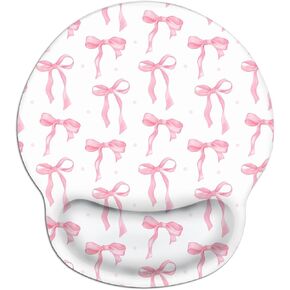 Cute Mouse Pad Wrist Support, Pretty Pink Bows Ergonomic Mouse Pad with Wrist Rest Aesthetic Computer Mouse Pads for Desk Office Decor Desk Accessories Non-Slip Rubber Base Mousepad