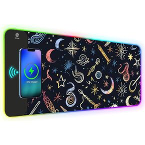AIMSA Wireless Charging RGB Gaming Mouse Pad 15W, Extended LED Desk Mat Protector 800x300x4MM, 14 Light Modes Extra Large Mousepad Non-Slip Rubber Base Desk Mat, Cool Black