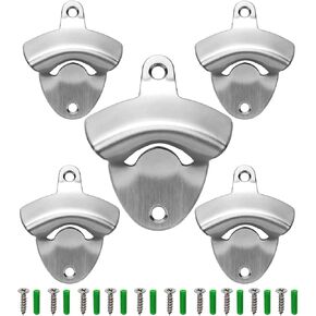 Stainless Steel Beer Bottle Opener Wall Mounted Beer Cap Opener Brushed Silver (2 PCS)