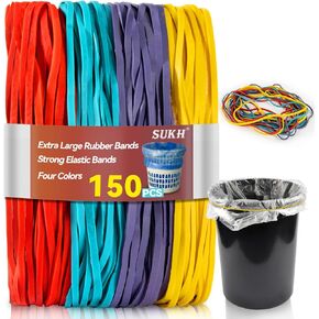 Sukh Large Rubber Bands -150PCS Extra Large Rubber Bands for Home Kitchen Office,7 Inches Long Rubber Bands Huge Rubber Band Heavy Duty Rubber Band Elastic Band Jumbo Rubber Band Four Colors