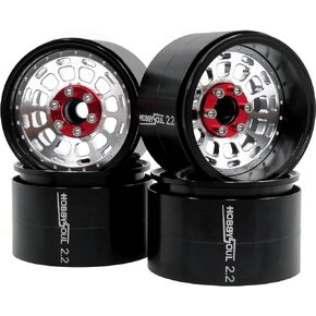 HOBBYSOUL 2.2 Beadlock Wheels Adjustable offsets 2.2 Rims Wide 40mm Silver Black color For RC 1/10 Crawler Gen8 Everest gen 7 Pro / SCX10 Capra / TRX4 AMG 6x6, (4-Pack)