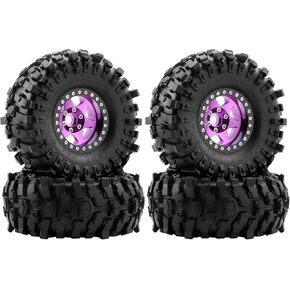 1.9 Beadlock Wheels and Tires Set, Offset -10.5mm Beadlock Wheels Rim Hub and 118x45mm Tires for 1/10 RC Crawler TRX4 TRX6 SCX10 GEN7 GEN8 D90 VS4-10 Upgrades, Purple, 4PC
