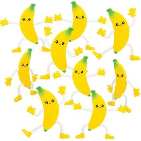 ArtCreativity Bendable Banana Figures, Set of 12 Novelty Fruit Shaped Bendy Figurines, Stress Relief Fidget Toys for Kids, Birthday Party Favors, Goodie Bag Stuffers, Piñata Fillers for Boys and Girls