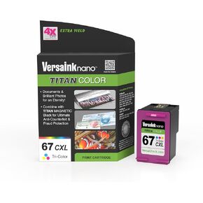 VersaInk-Nano HP 67 CXL Titan Tri-Color Ink Cartridge Replacement of HP 67 and 67 XL, Works with HP DESKJET 2723,2734,2755,2855,4133,4155,4255, Envy 6055,6075,6455,6475